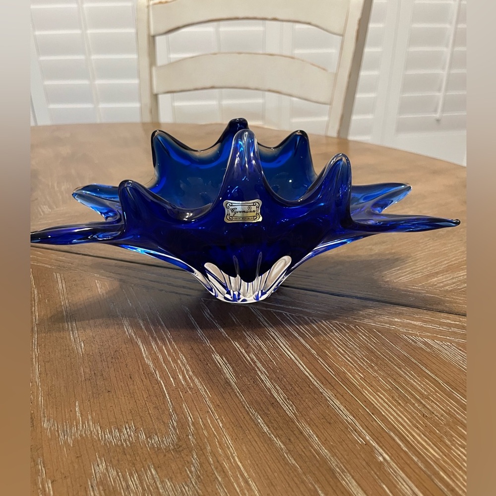 Egermann Czech Republic vintage beautiful blue glass basket bowl